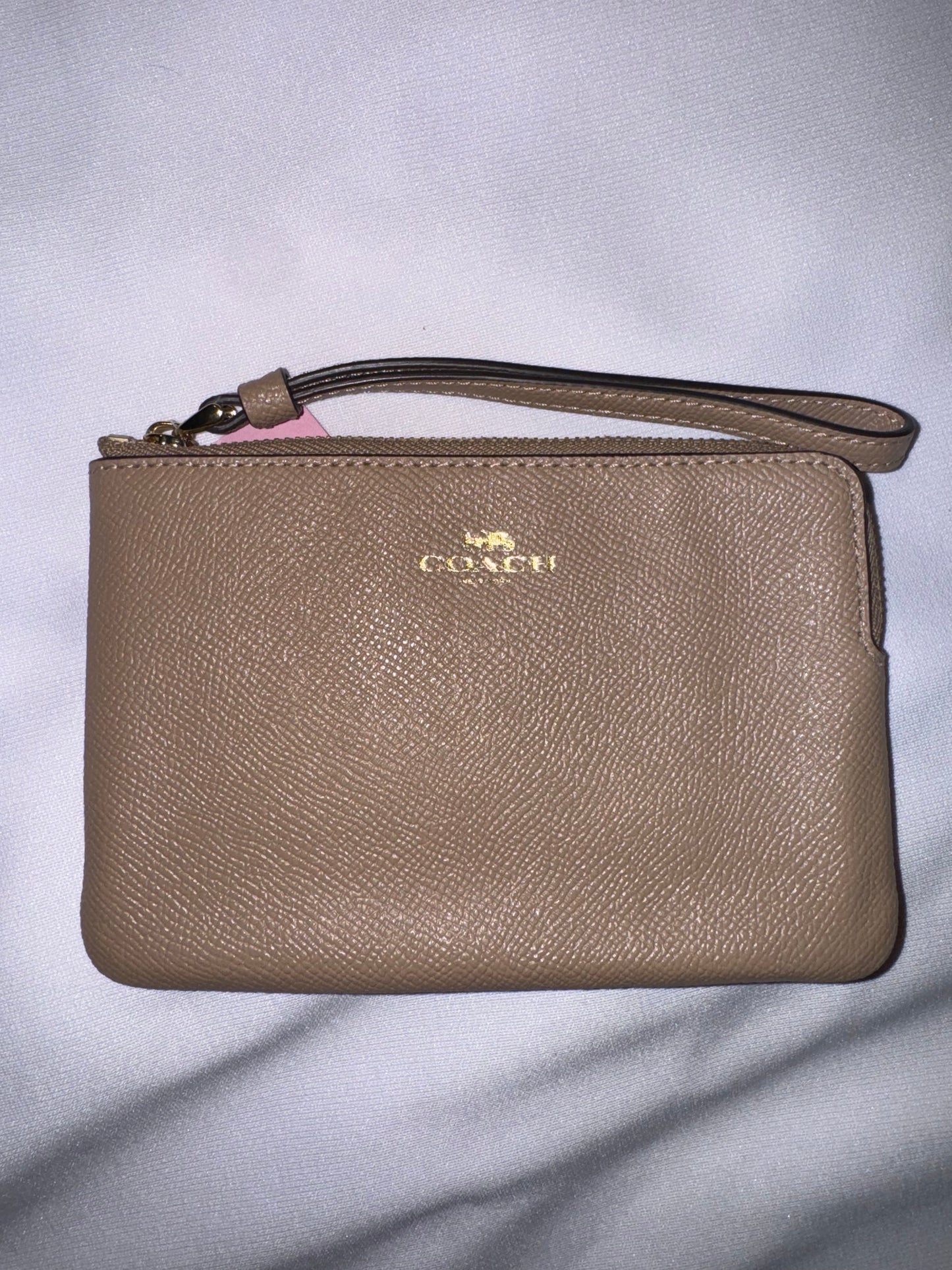 Tan Coach Leather Wristlet