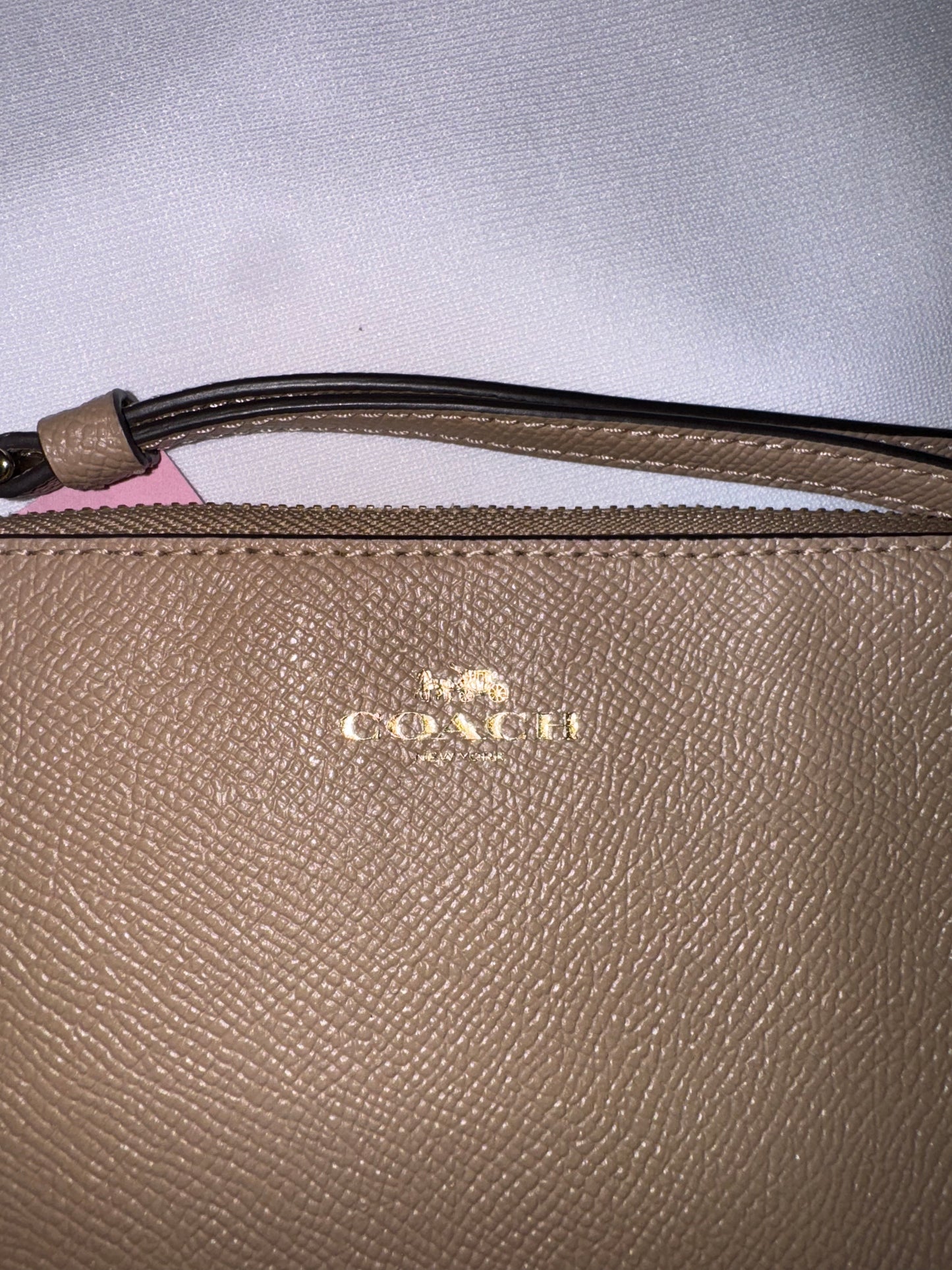 Tan Coach Leather Wristlet