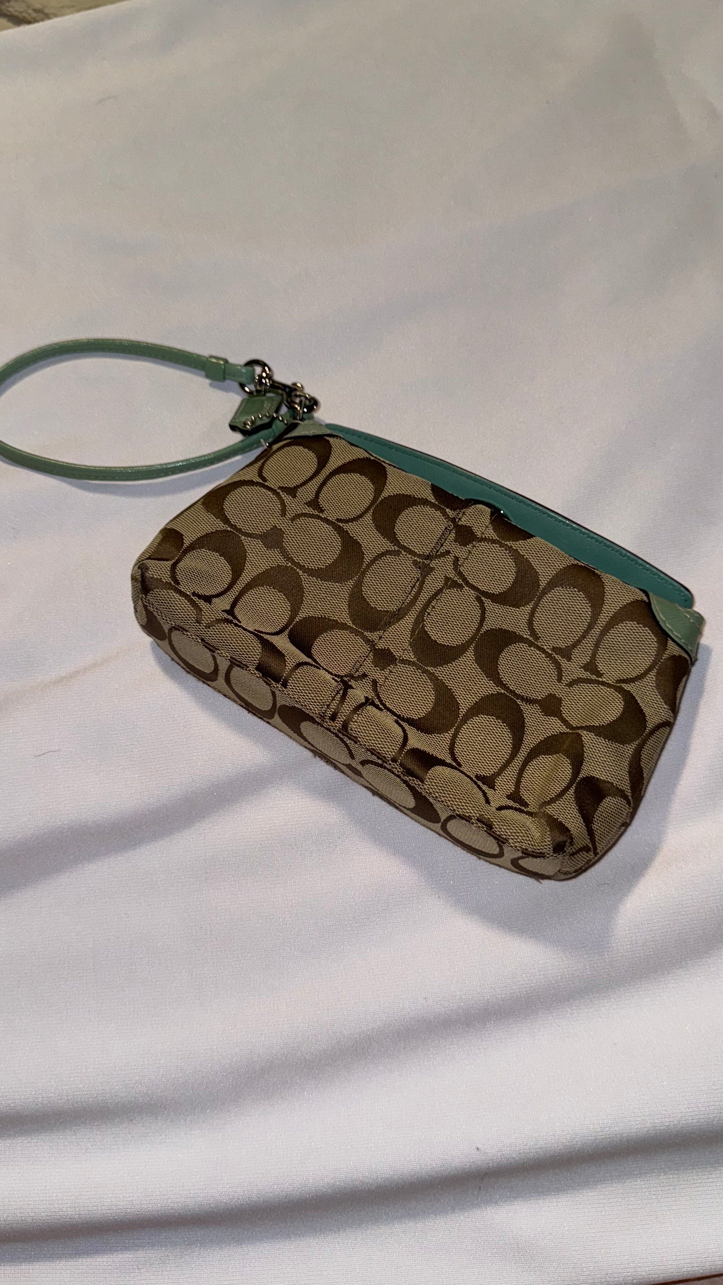 Rare Vintage Y2K Coach Brown and Teal Wristlet