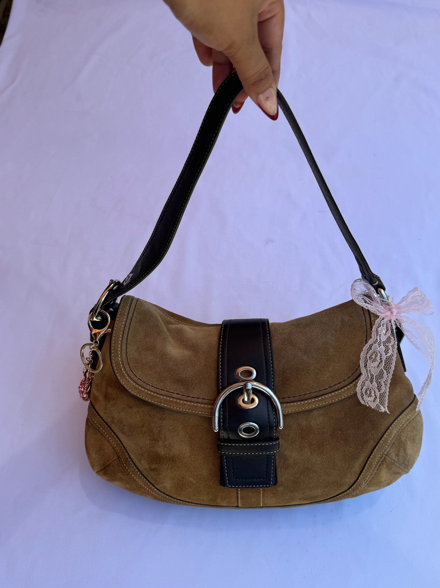 RARE Vintage Suede Coach Soho Flap Shoulder Bag