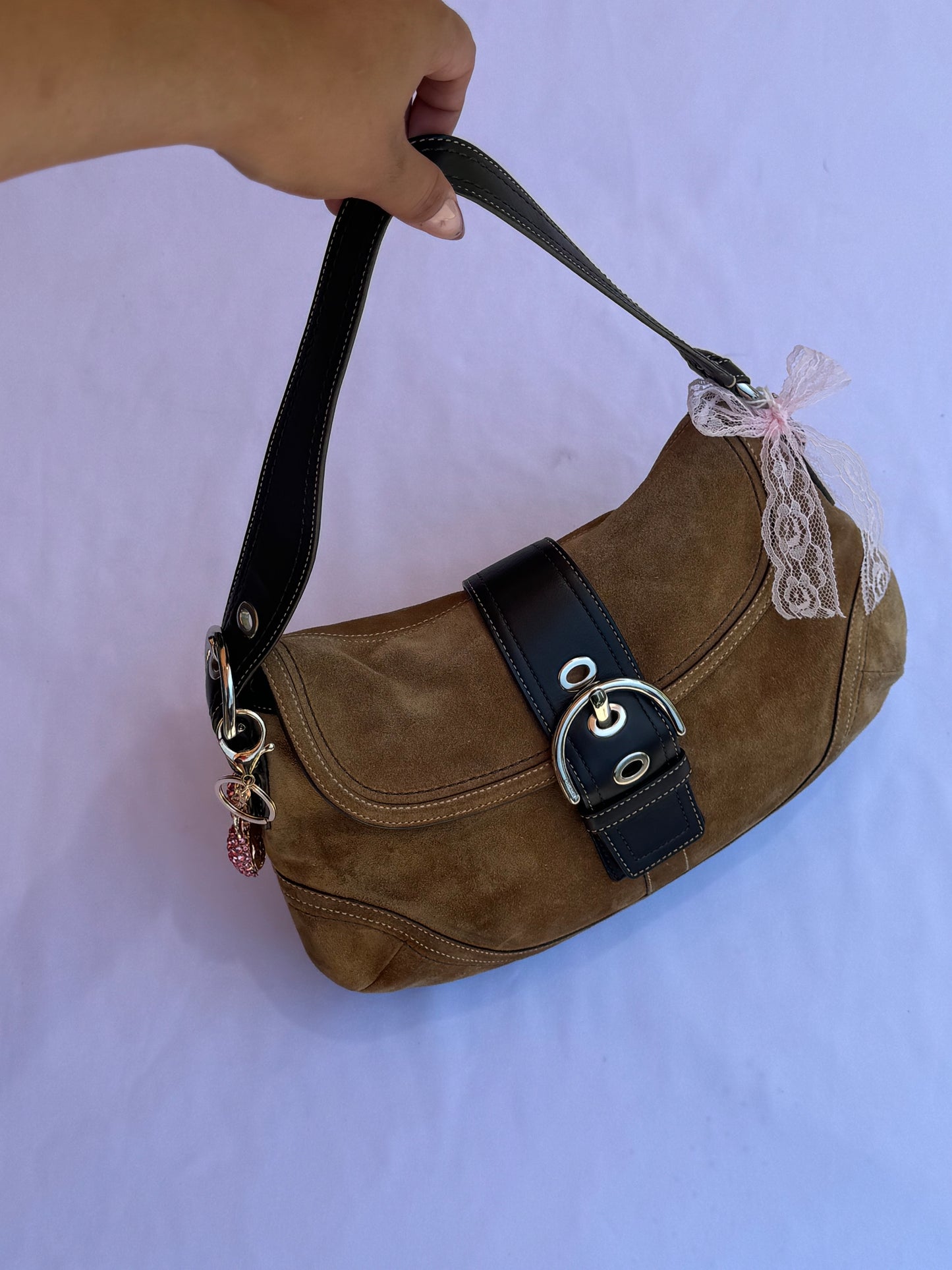 RARE Vintage Suede Coach Soho Flap Shoulder Bag