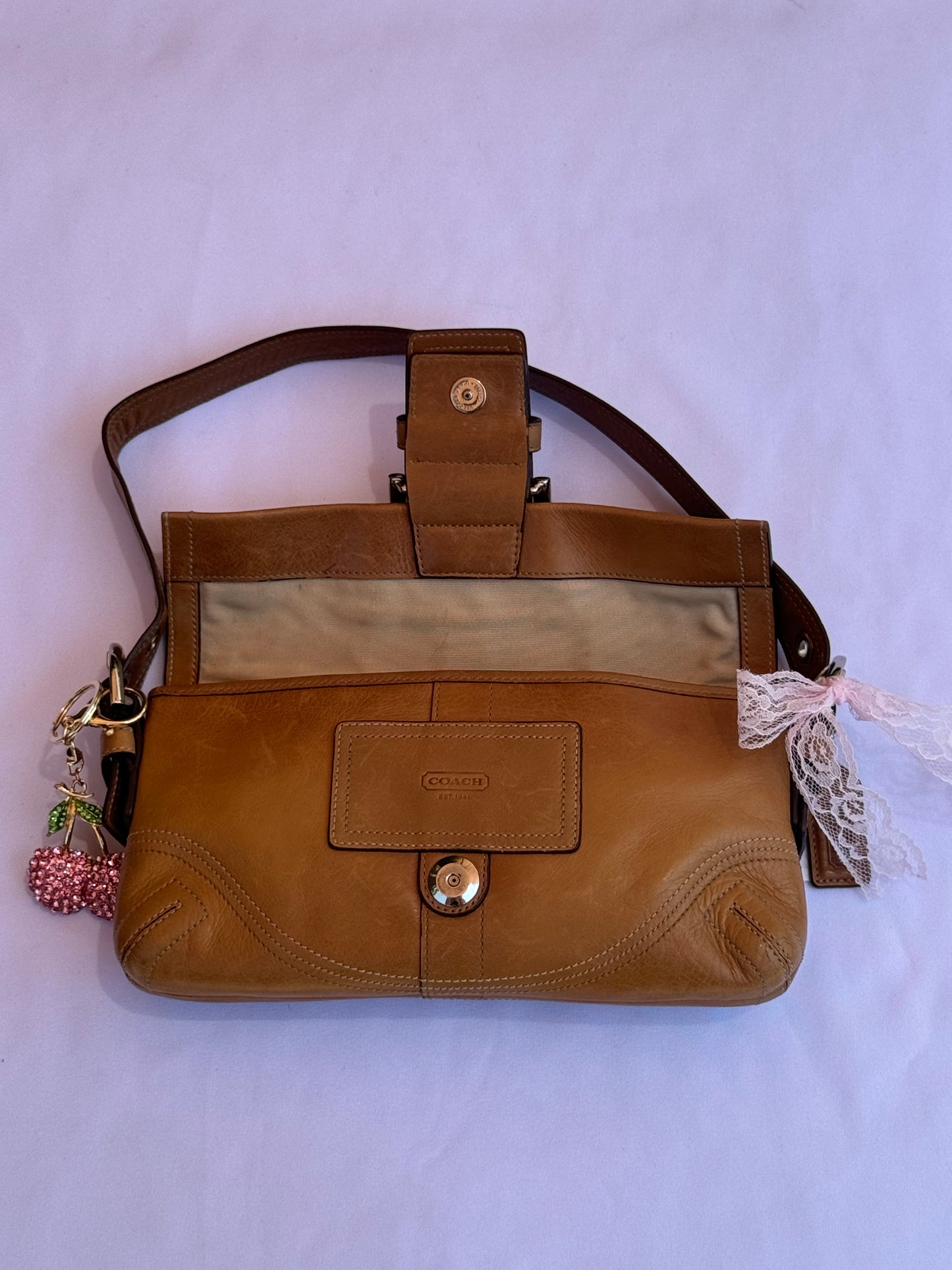 Vintage Coach Tan Soho Flap Small Shoulder Bag