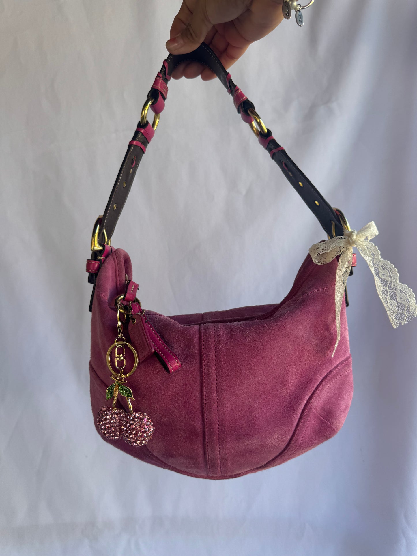 RARE Hot Pink Suede Vintage Coach Shoulder Bag