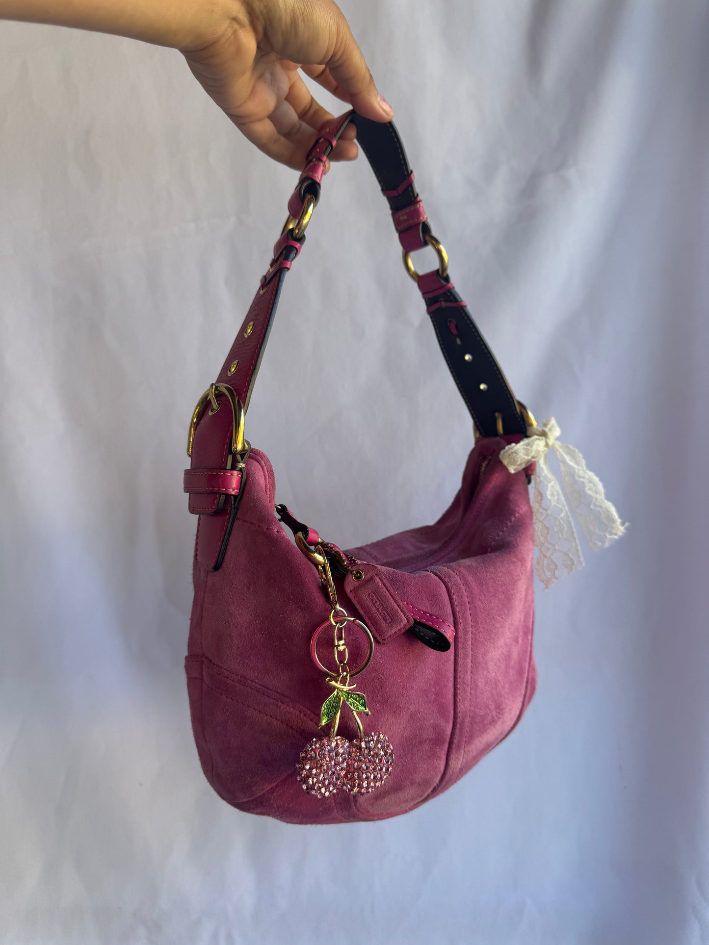 RARE Hot Pink Suede Vintage Coach Shoulder Bag