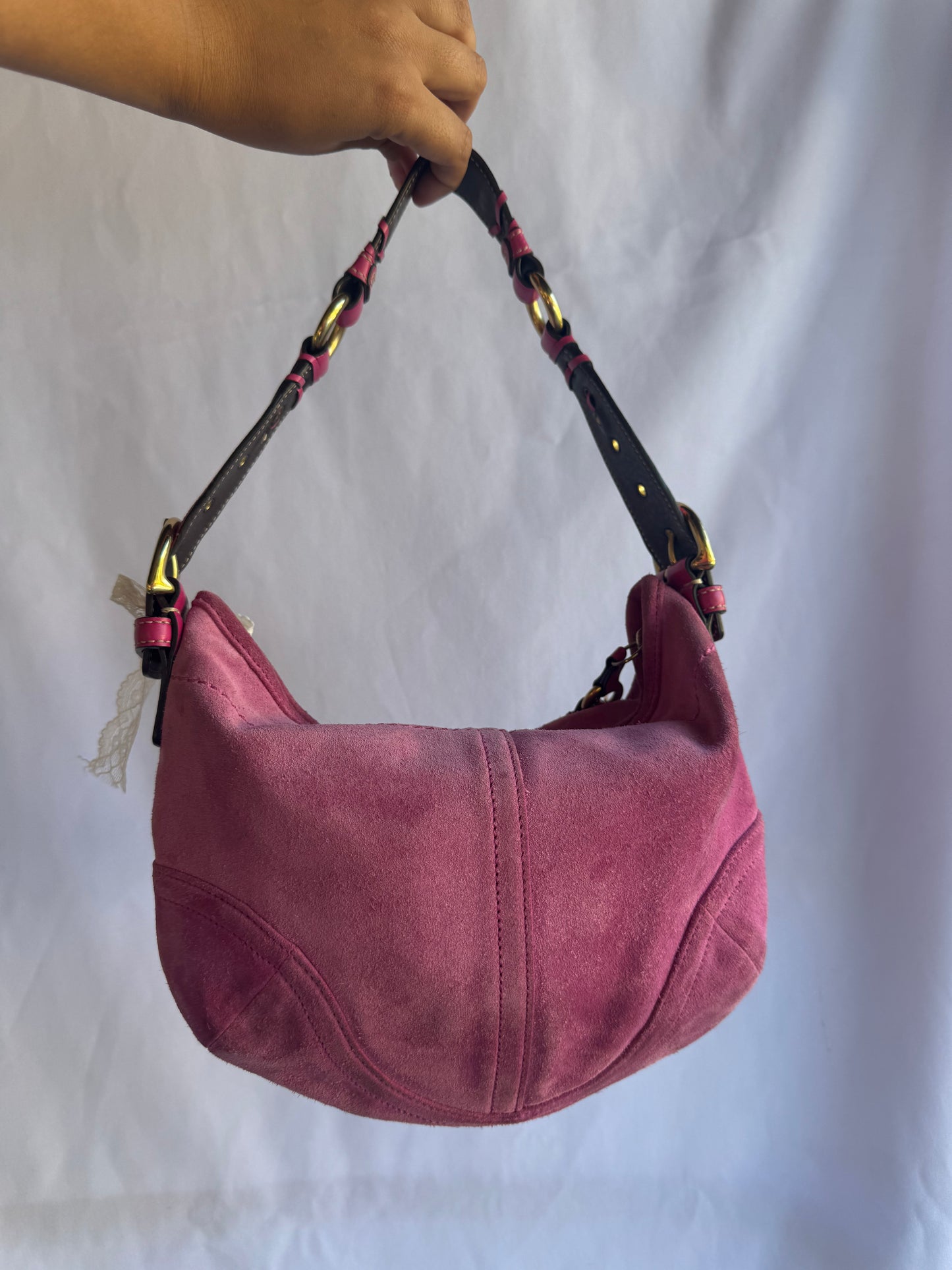 RARE Hot Pink Suede Vintage Coach Shoulder Bag