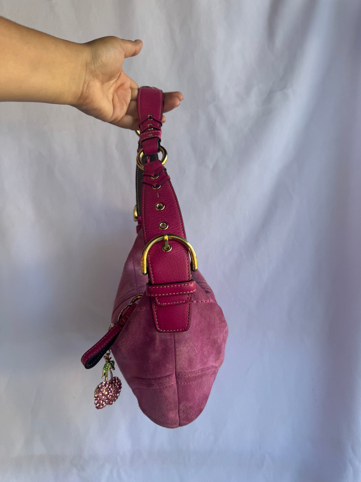 RARE Hot Pink Suede Vintage Coach Shoulder Bag