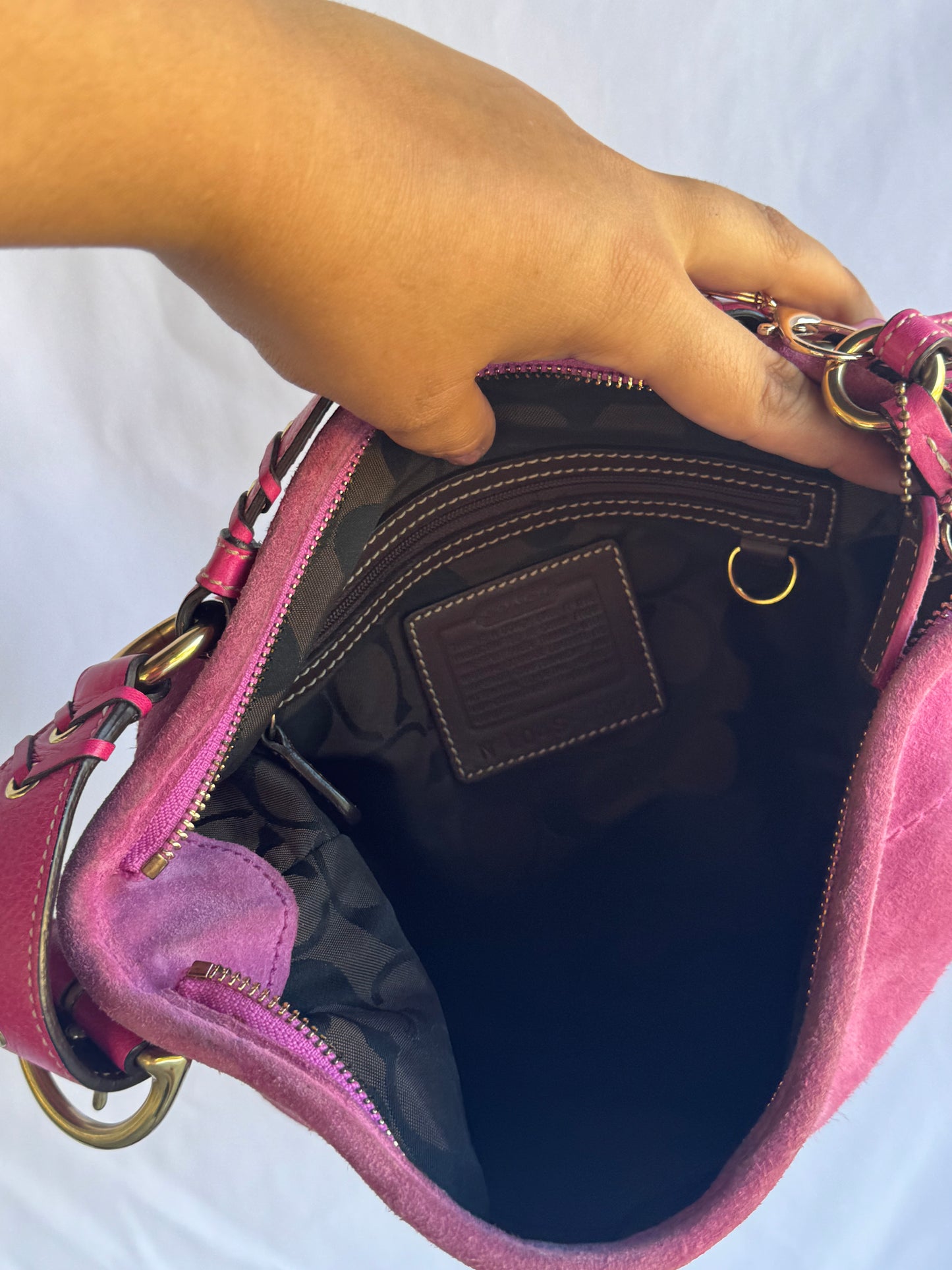 RARE Hot Pink Suede Vintage Coach Shoulder Bag