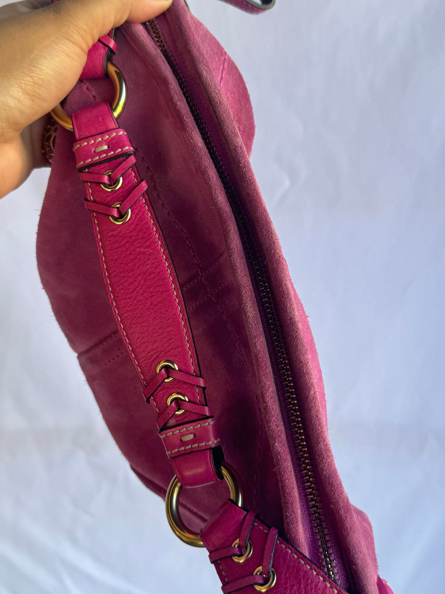 RARE Hot Pink Suede Vintage Coach Shoulder Bag