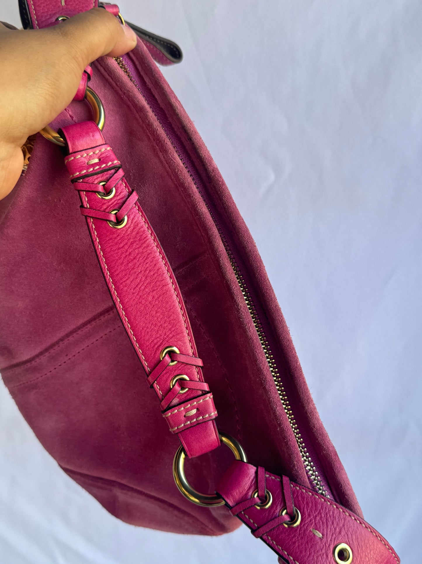 RARE Hot Pink Suede Vintage Coach Shoulder Bag