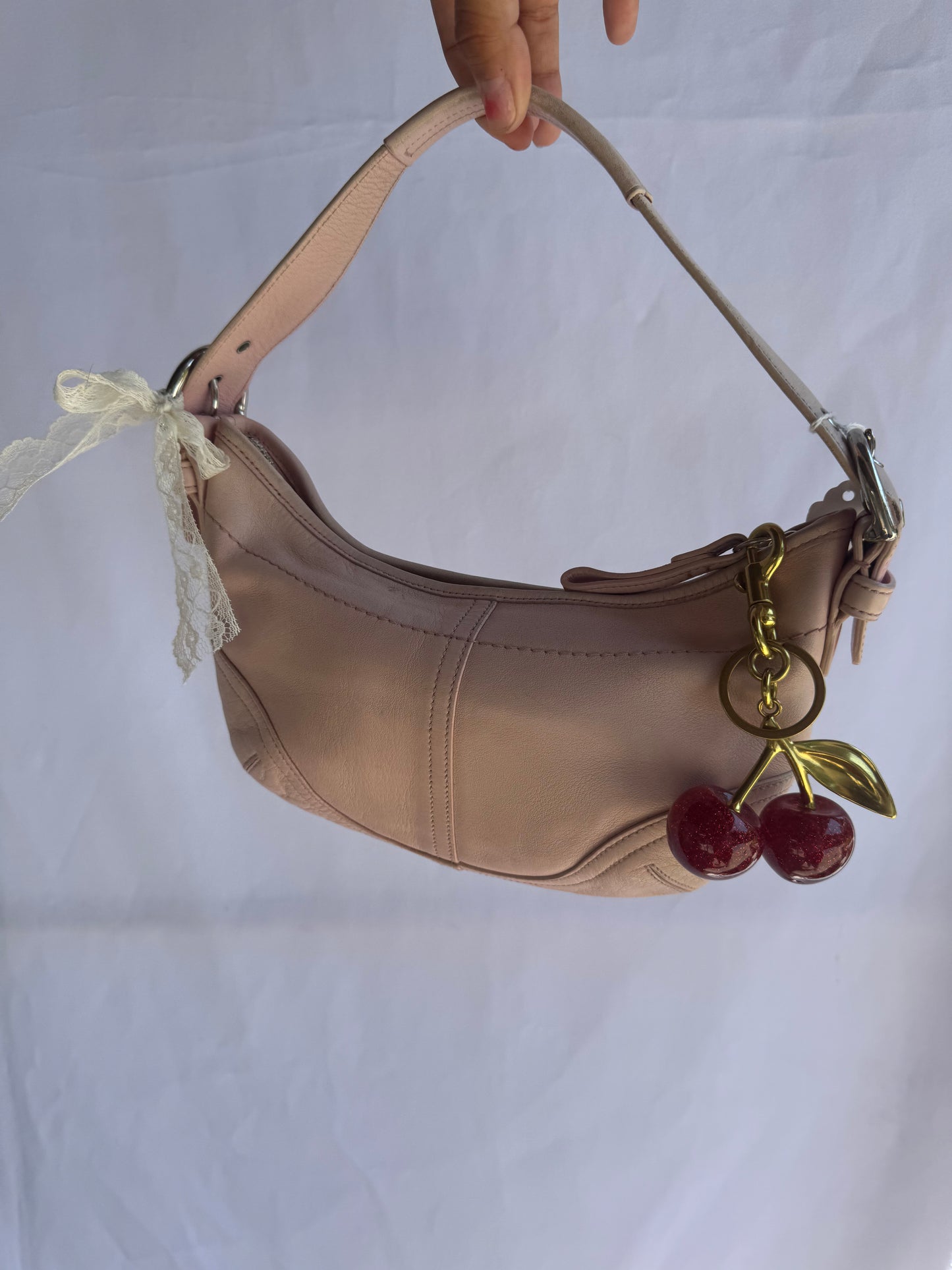 RARE Vintage Baby Pink Leather Coach Crescent Shoulder Bag