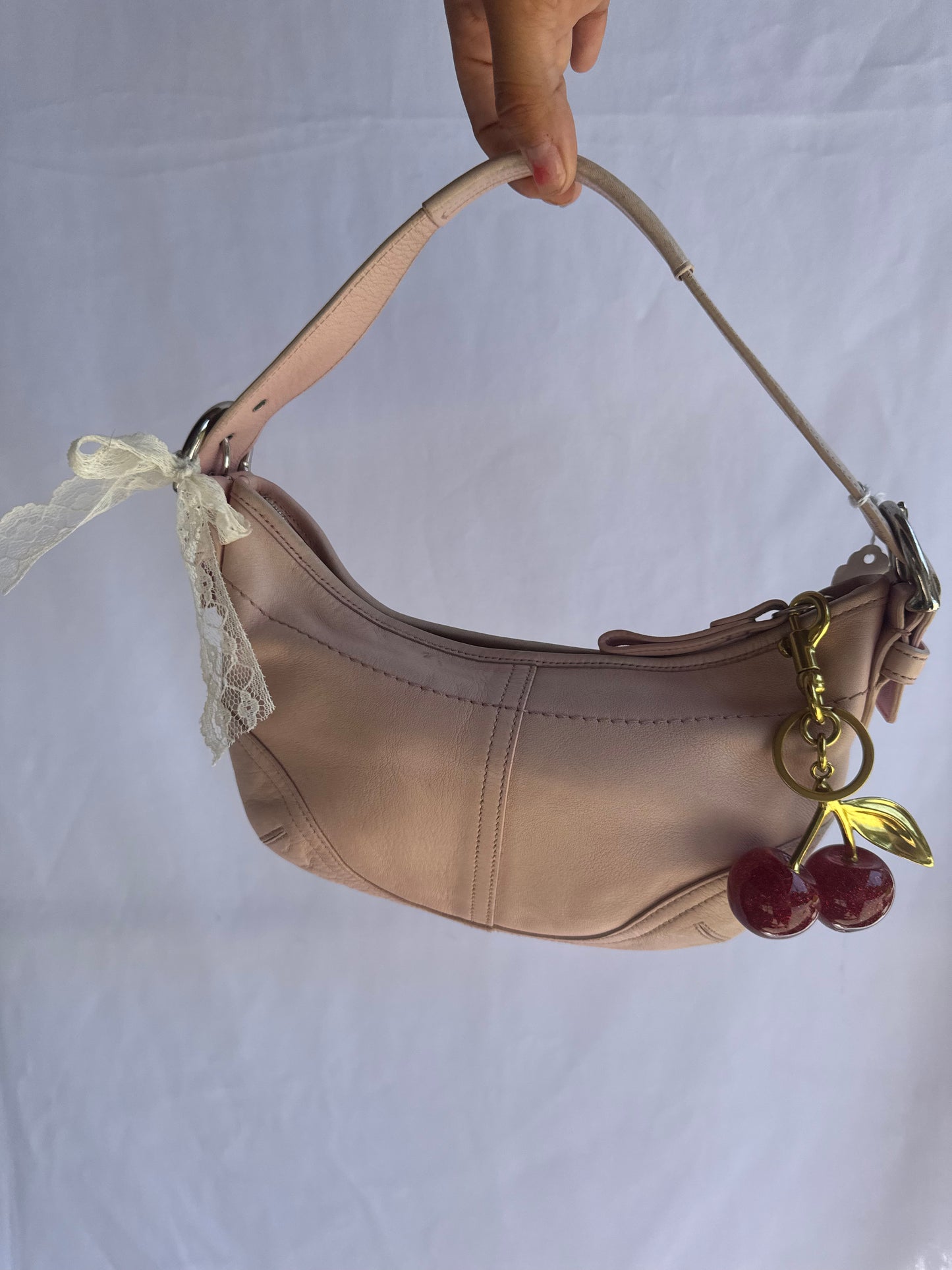 RARE Vintage Baby Pink Leather Coach Crescent Shoulder Bag