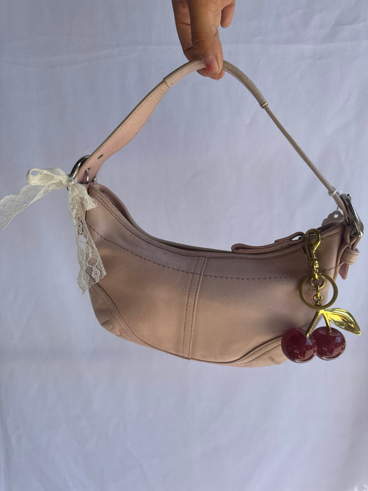 RARE Vintage Baby Pink Leather Coach Crescent Shoulder Bag